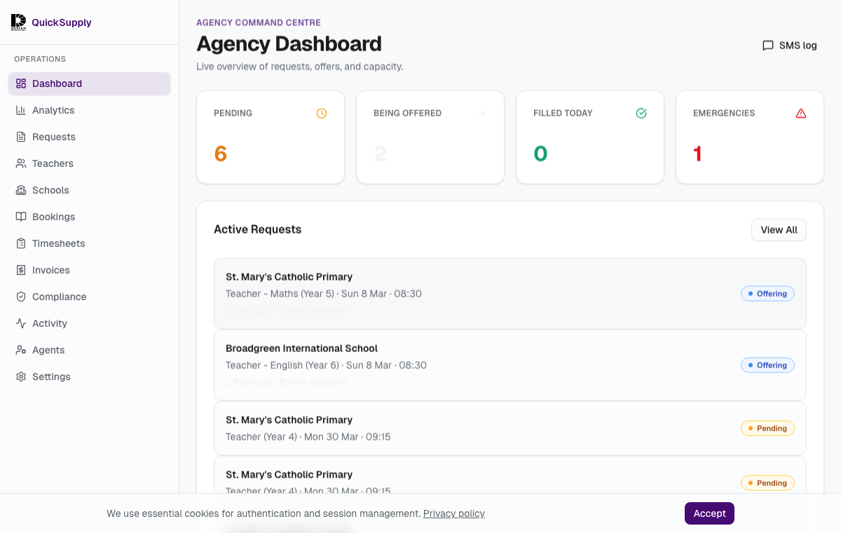 QuickSupply dashboard screenshot
