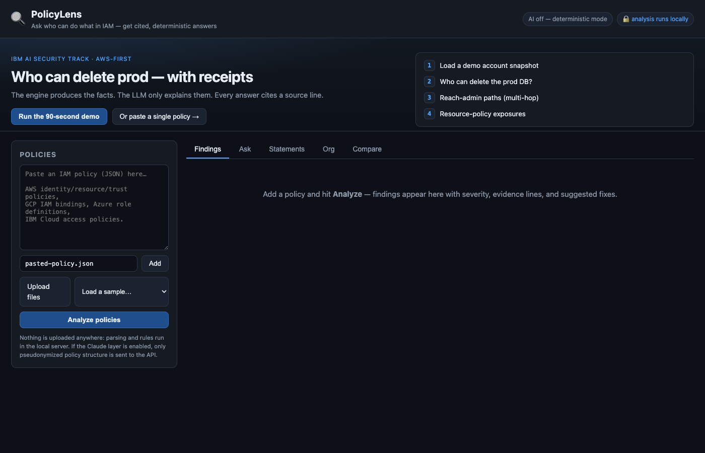 PolicyLens IAM review interface